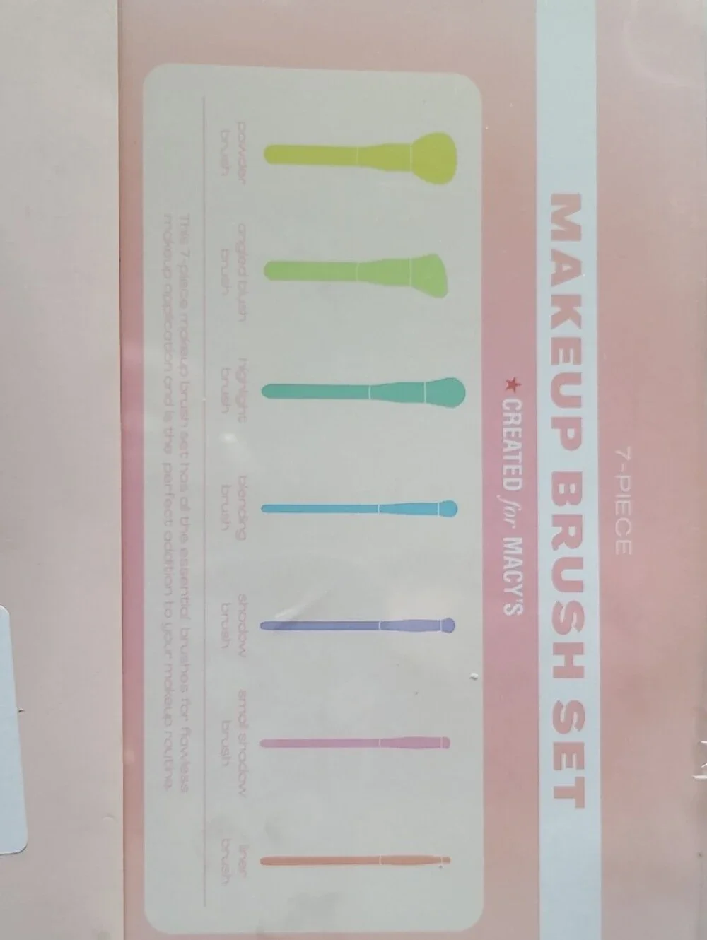 Macy's 7-Piece Pastel Makeup Brush Set - Yellow, Green, Blue, Pink, Peach